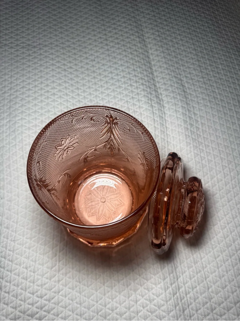 Vintage Tiara Indiana Glass Sandwich Pink LARGE Canister Jar w/ Lid Floral